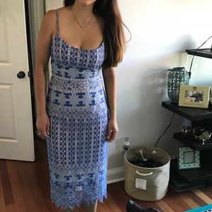 Elegant Blue Lace Midi Dress